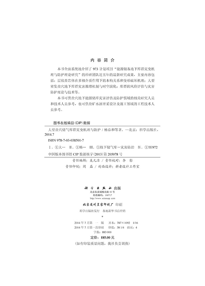 大型盐穴储气库群灾变机理与防护