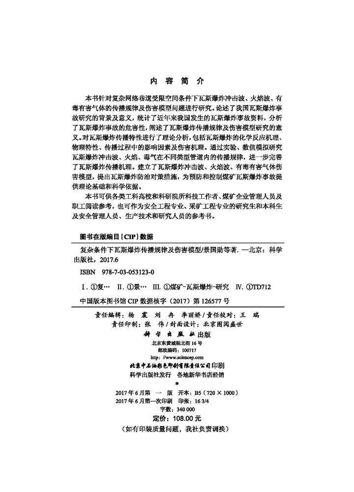 复杂条件下瓦斯爆炸传播规律及伤害模型