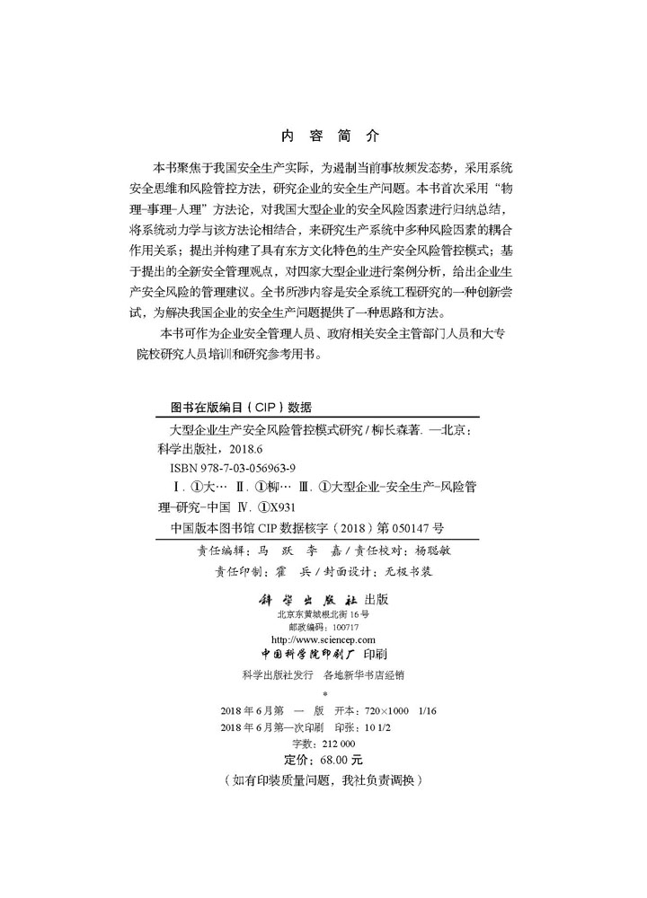 大型企业生产安全风险管控模式研究