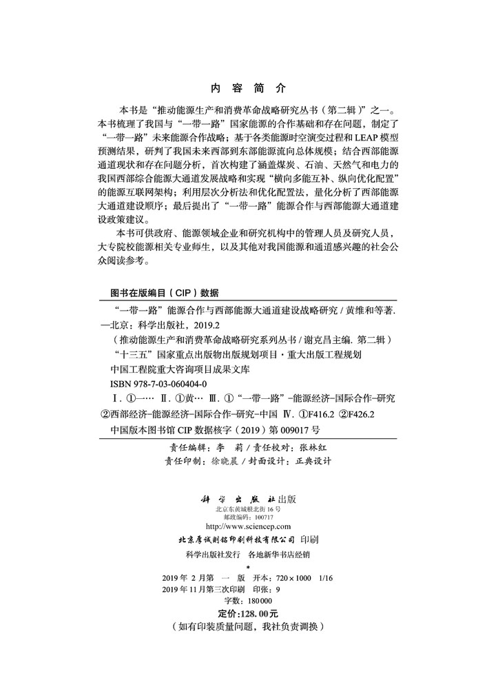 “一带一路”能源合作与西部能源大通道建设战略研究