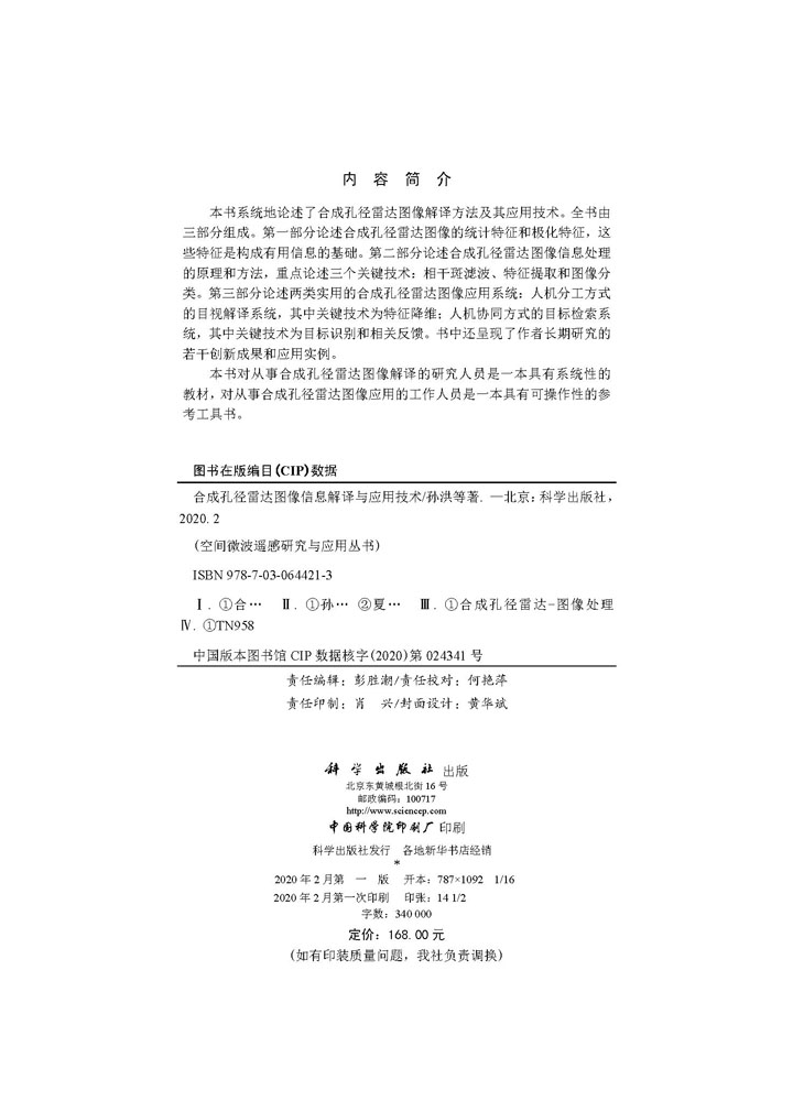 合成孔径雷达图像信息解译与应用技术