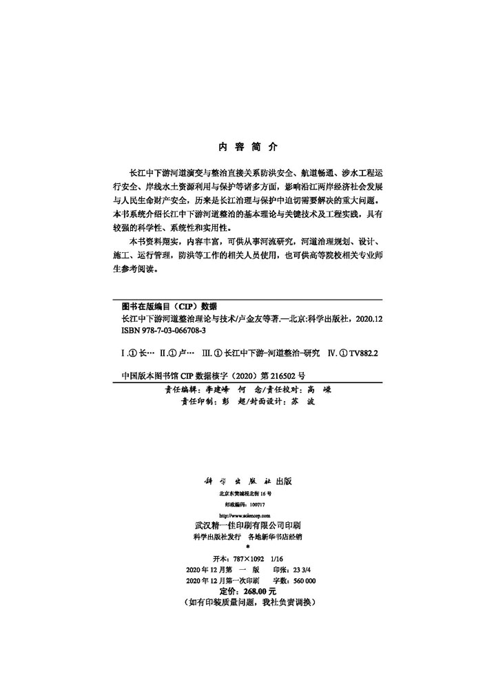 长江中下游河道整治理论与技术