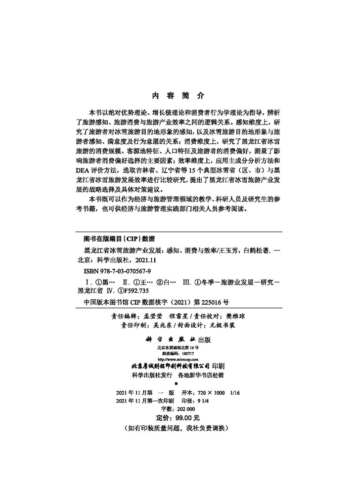 黑龙江省冰雪旅游产业发展：感知、消费与效率