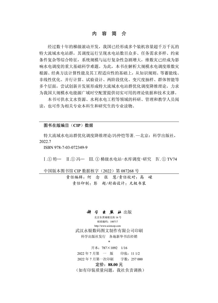 特大流域水电站群优化调度降维理论