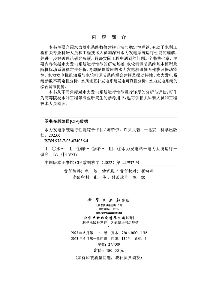 水力发电系统运行性能综合评估