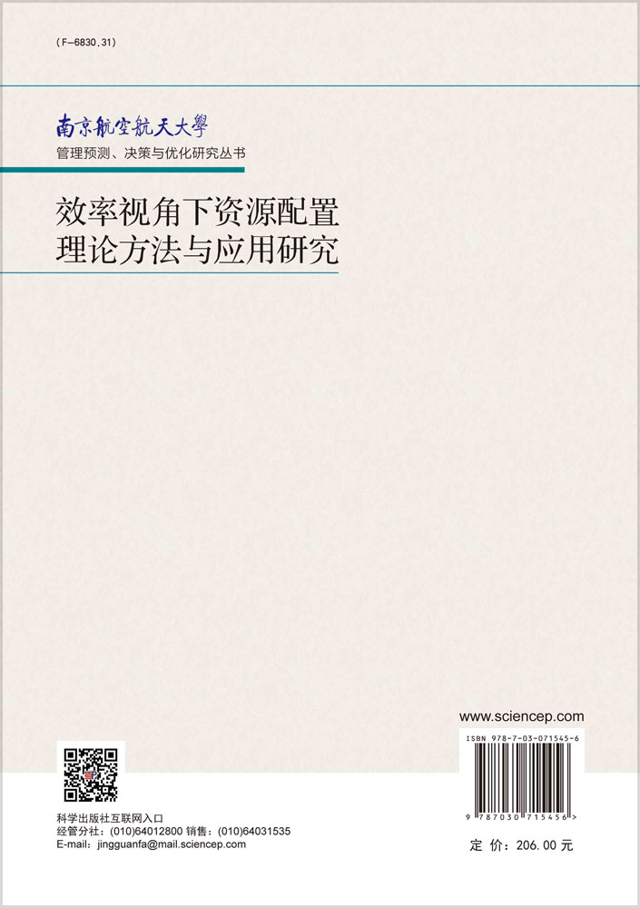 效率视角下资源配置理论方法与应用研究