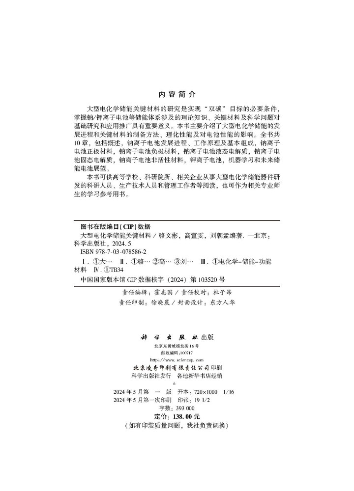 大型电化学储能关键材料
