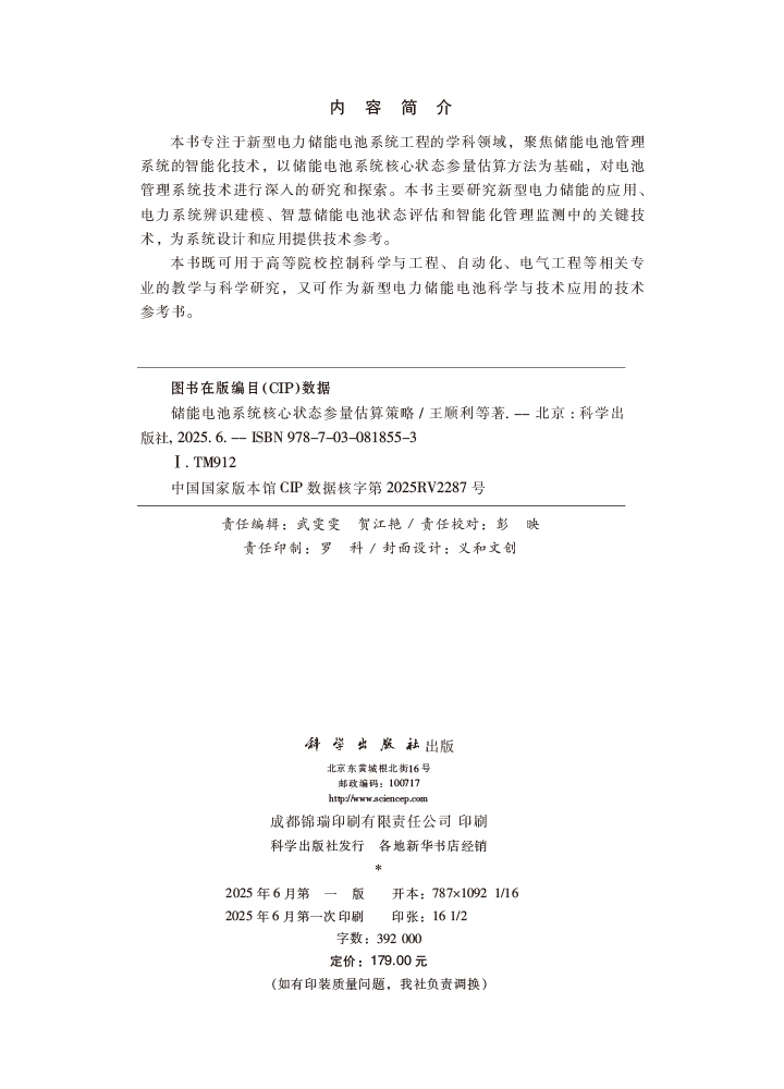 储能电池系统核心状态参量估算策略