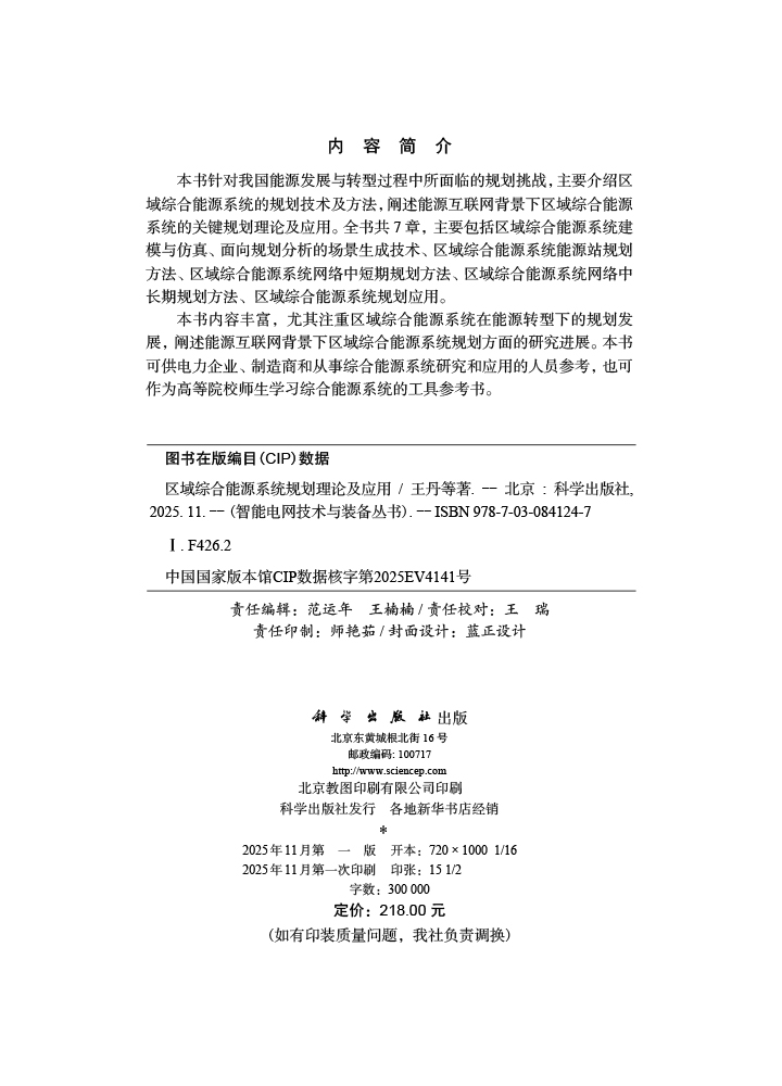 区域综合能源系统规划理论及应用