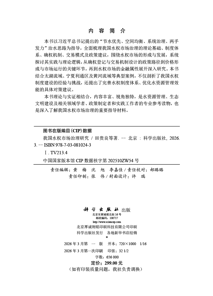 我国水权市场治理研究