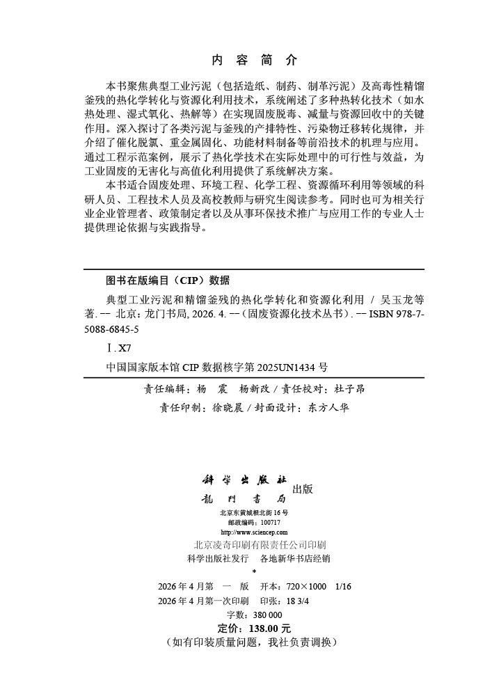 典型工业污泥和精馏釜残的热化学转化和资源化利用